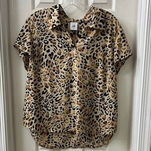 CAbi Leopard Print Blouse - Tan and Black